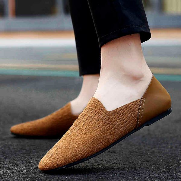 

dress shoes men loafers slip on fashion breathable lazy peas shoes outdoor italian genuine leather moccasins casual for men w7py, Black