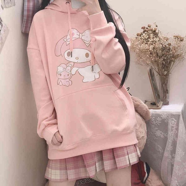 

japane sweet hoodi for girls oversized sweatshirt y2k cloth spring korean cartoon print pullover hoodie sweatshirts women, Black;brown