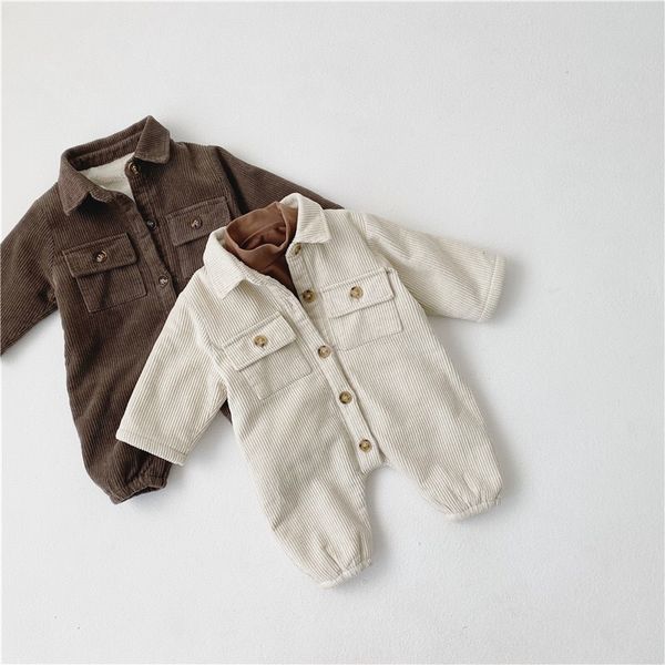 

babys jumpsuit winter plush warm corduroy shirt romper suit korean baby clothes thickened outwear, Blue