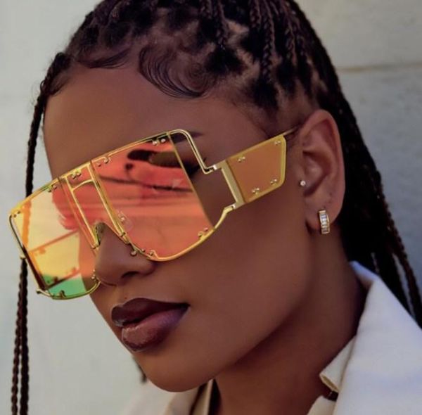 

fashion sunglasses frames metal rivet eyewear oversized mirror square men women shades glasses trend unique female, Black