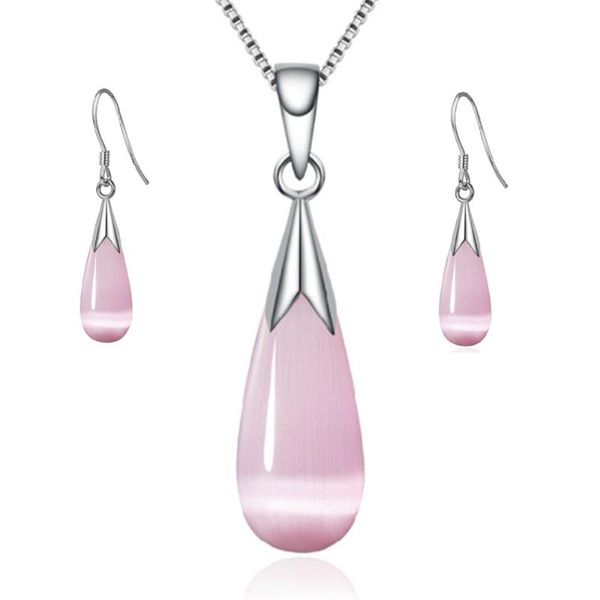 

earrings & necklace fashion cat's-eye silver plated water drop pendant set n007