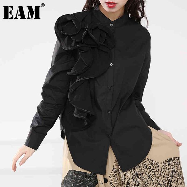 

[eam] women three-dimensional flower white blouse stand collar long sleeve loose shirt fashion spring autumn 1dd388901 21512