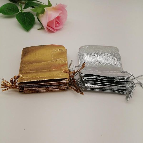 

gift wrap 50pc gold silver bag fabric aluminium foil cloth drawstring wedding for christmas party candy