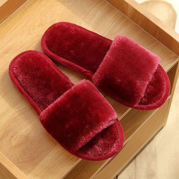 

syoloop furry slides women home slippers winter warm shoes woman slip on flats female faux fur wholesale, Black