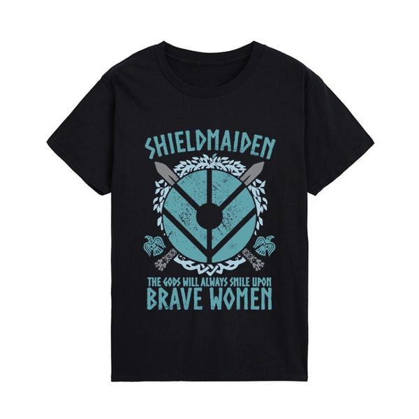 

men's t-shirts shield maiden the gods will always smile upon brave women son of odin men t shirt viking valhalla tee gift, White;black