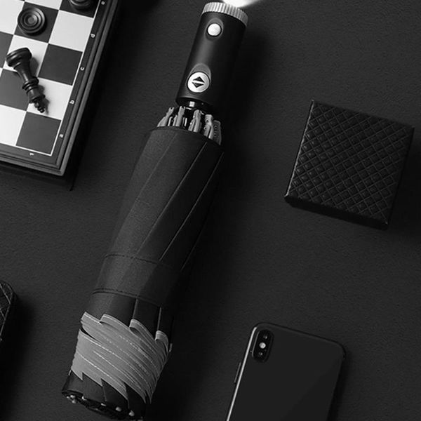 

umbrellas 1pc portable folding waterproof anti-uv reflective edge led light sun block umbrella parasol easy to use