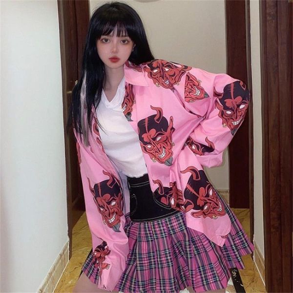 

women's t-shirt shirts ulzzang japanese kawaii vintage loose casual lazy ins devil shirt female korean harajuku cute clothes for women, White