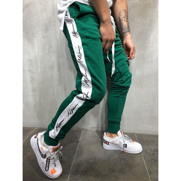 

pants trousers men's hip-hop trend side printed leggings slim casual, Black