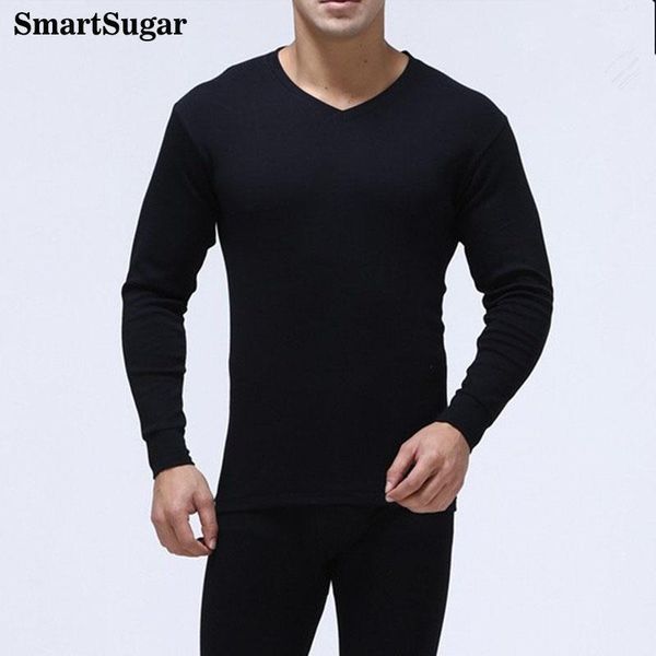 

men's sleepwear smartsugar 100%cotton underwear v-neck warm long johns set ultra-soft thin thermal undershirts male homewear, Black;brown