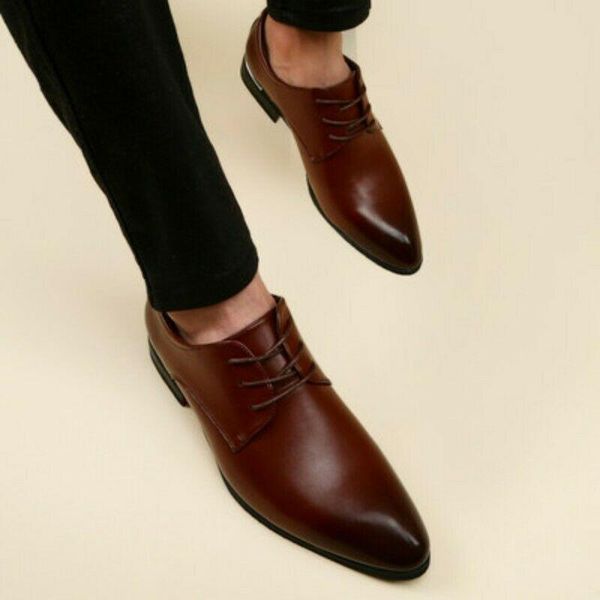 

dress shoes mens leisure pointed toe business formal leather lace up oxfords, Black