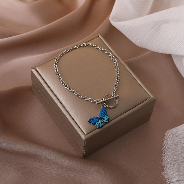 

bangle 2021 fashion blue butterfly bracelet for women one word lock elegant jewelry accessories, Black
