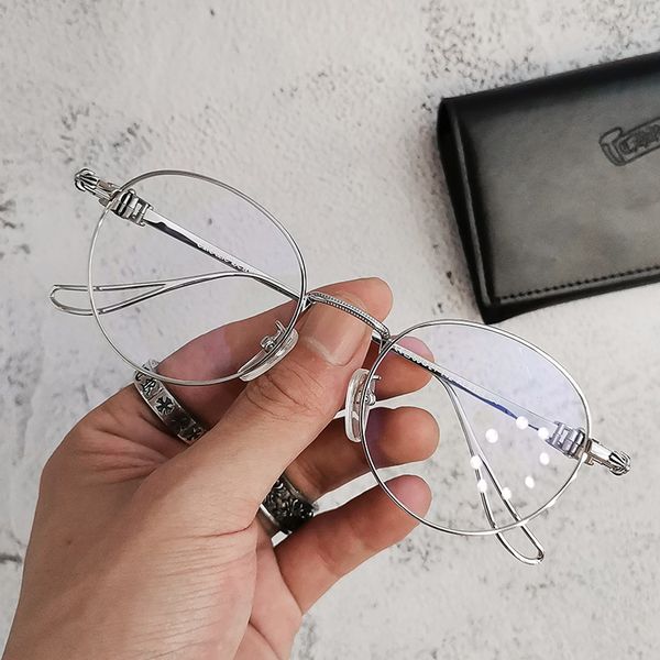 

design sunglasses pure titanium plated anti blue light easy to close qianxi myopia metal spectacle frame 104, White;black
