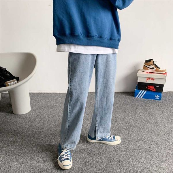 

men's jeans men straight leg split spring vintage blue casual streetwear korean kpop clothes wide retro trousers z5xk z87g