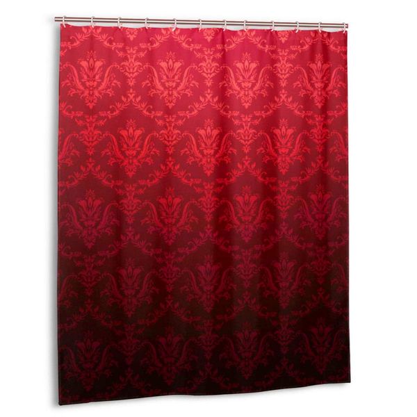 

shower curtain,antique floral pattern baroque royal renaissance influences ombre effect,red black bath curtain set with hooks