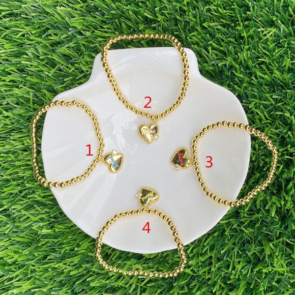 

charm bracelets elastic bead bracelet delicate mother's gift zircon heart shape brass pendant accessories 18k gold plated bangle, Golden;silver