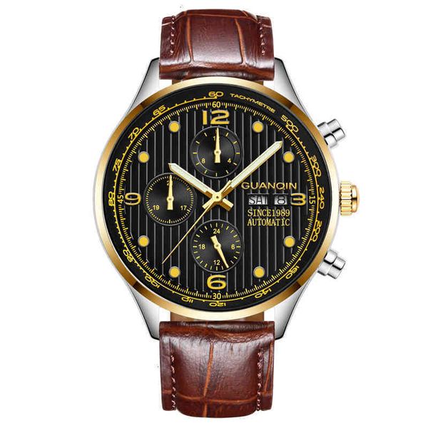 

classic men's watch guanqin fire big dial men mechanical watches watertight automatic watch man, Slivery;brown