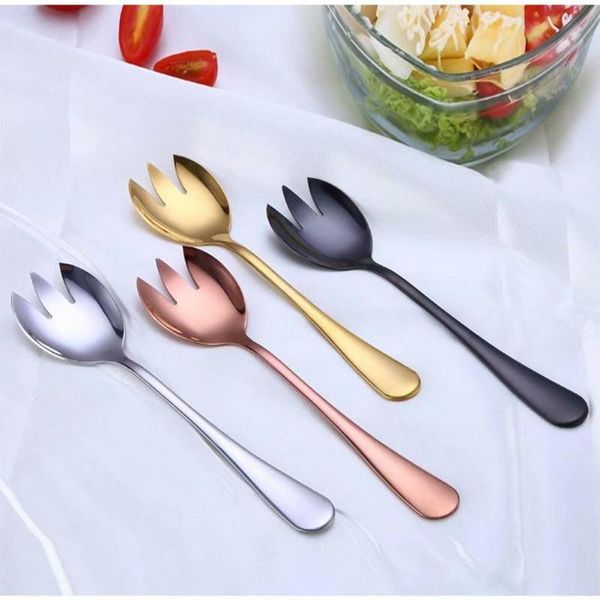

salad spoon fork stainless steel cutlery tableware set serving porridge gold silver colorful forks