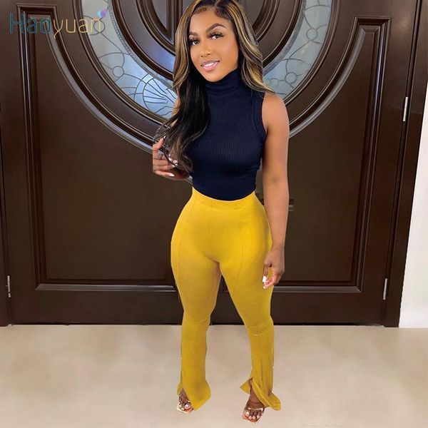 

women's pants & capris haoyuan bodycon flare y2k clothing for women fall outfits high waisted black leggings night club wear trousers, Black;white