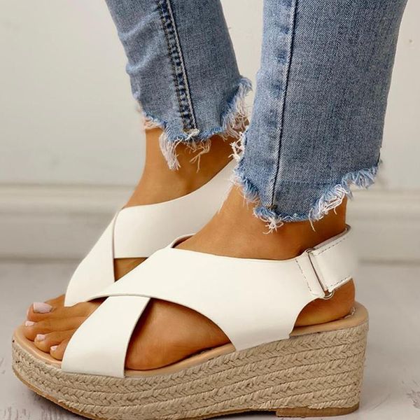 

karin wholesale leisure large size 43 platform summer women sandals shoes straw wedges heels hook&loop woman footwear, Black