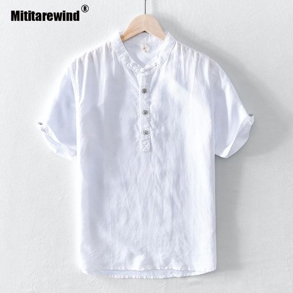 

men's casual shirts spring summer linen shirt men japanese style short sleeve korean clothes solid color stand collar tees -5xl, White;black
