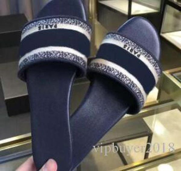 

2019 letter women sandals dust bag desggner slide summer fashion wide flat sandals slipper print leather flowers bee eur35-42 jqw, Black