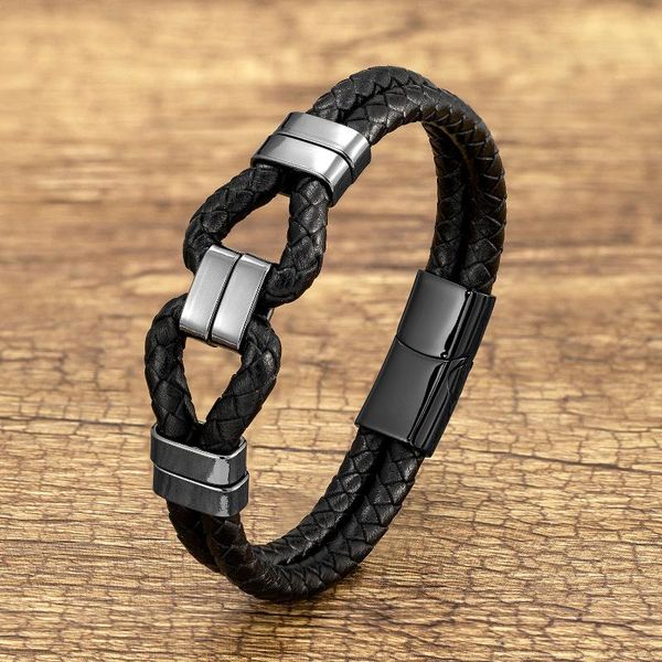 

charm bracelets black leather chains for women stainless steel metal couple men's jewelry friendship gift, Golden;silver