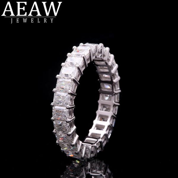 

cluster rings aeaw solid 14k white gold df 3*4mm radiant cut moissanite engagement ring full eternity band for women, Golden;silver