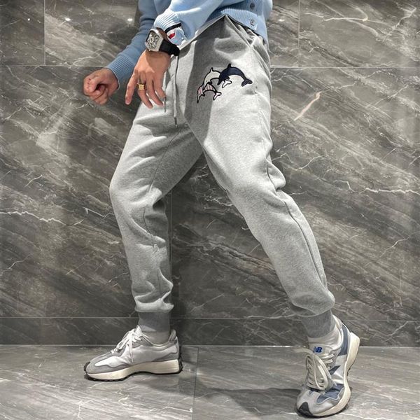 

men's pants 2021 fashion brand sweatpants men dolphin embroidery cotton casual sports trousers thick winter mens jogger track, Black