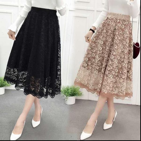 

mesh lace long women skirt a line mujer faldas saias mulher, Black
