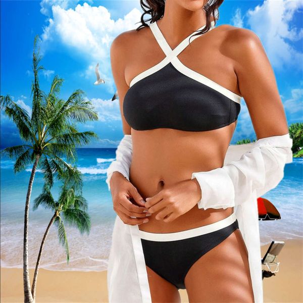 

split swimsuit black and white stitching women's one piece floral, White;black