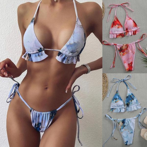 Bademode Frauen Badeanzug Sexy Push Up Micro Bikinis Set Dame Tie-Dye Schwimmen Badeanzug Bademode Sommer Brasilianischen Bikini 2021 frauen