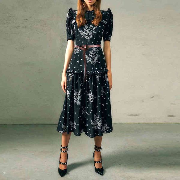 

designer 2021 will see fashions for women vintage party chic waistband thin black print dress, Black;gray