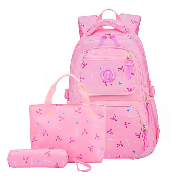 

school bags bow print nylon waterproof girl backpack outdoor travel large capacity 3pcs per set shoulder bag