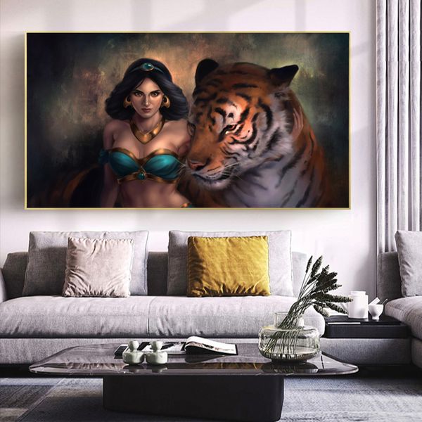 

africa woman and tiger posters and prints canvas painting wall art pictures for living room decoration home decor animal portrai