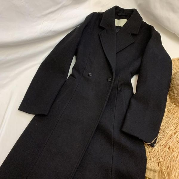 

women's vests sam2021 double buckle waist wool coat, version super invincible good, trapezoidal lapel design, the upper body of big, Black;white