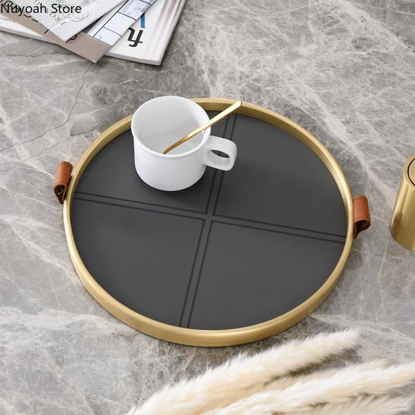 

kitchen storage & organization pure copper black leather round tray light luxury retro american fruit decoration home living room dining tab
