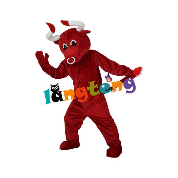 Mascote trajes848 vermelho vaca bisonte bisonte vaca mascote traje adulto festa fantasia vestido leiteiro halloween