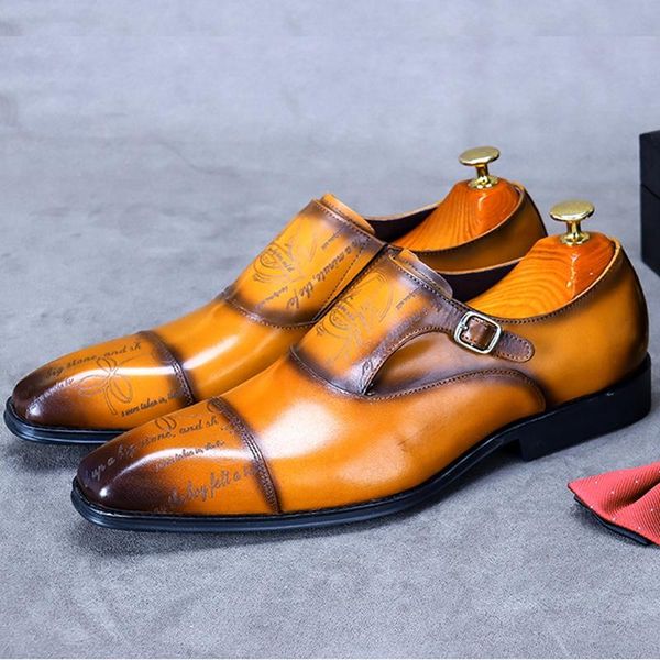 

dress shoes arrival square toe man handmade monk strap genuine leather formal cap men's wedding party bridal flats ss762, Black