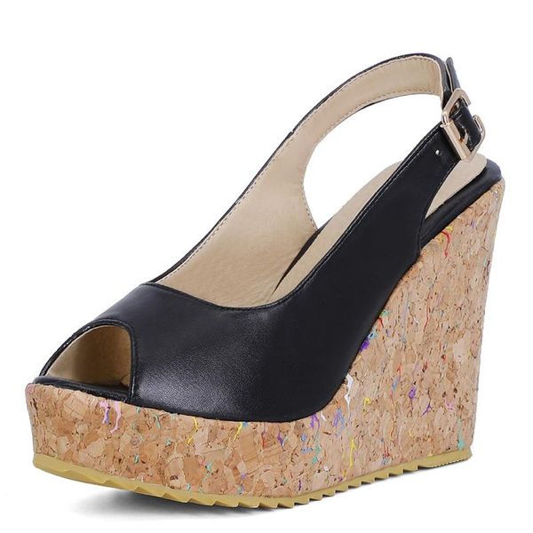 

dress shoes summer women high heels wedge sandals platform fashion pink womens peep toe pumps party brand, Black