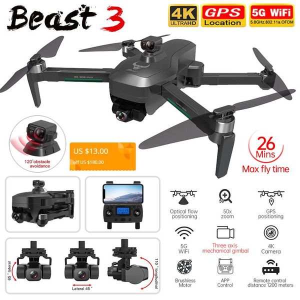 

max drone evo uhd 3-axis gimbal brushless dron 4k gps profissional 5g wifi fpv 1.2km distance 26mins 50x rc helicopter drones