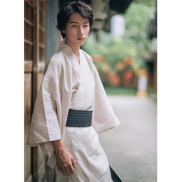 

ethnic clothing kimono japanese traditional style women men yukata with belt harajuku solid colour leisure samurai long sleeve streetwear, Red