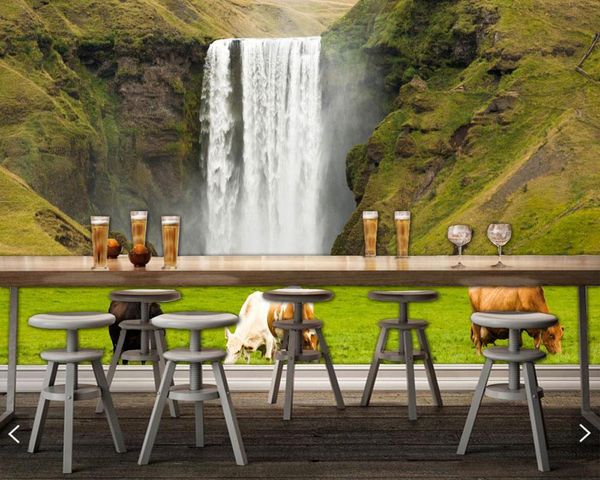 

wallpapers custom natural papel de parede, grassland and waterfall fresco for living room bedroom sofa tv backdrop home decor wallpaper