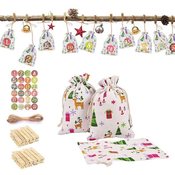 

christmas decorations 24pcs countdown bag hanging candy gift sacks pouch with clips stickers rope home decoration