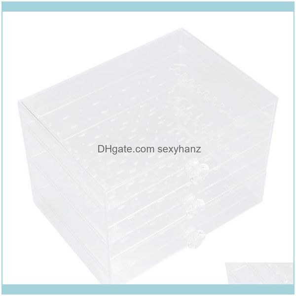 

bags packaging & jewelryacrylic earring display stand organizer portable deskjewelry anti-dust storage box holder with 3 vertical der (t, Pink;blue