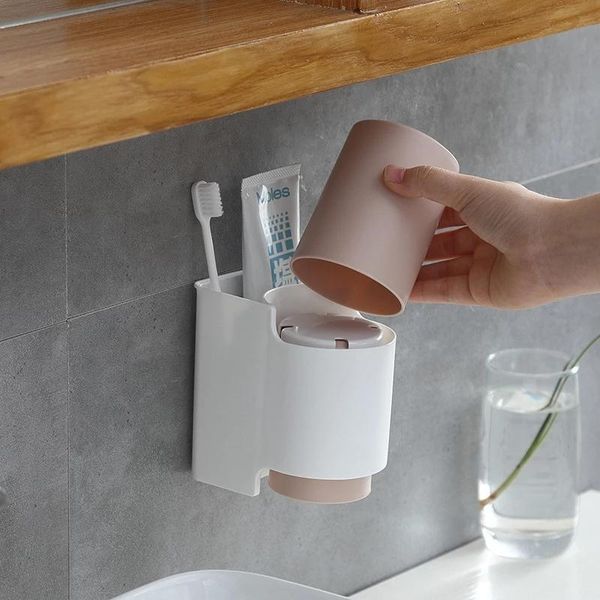 

toothbrush holders toothpaste holder wall storage rack home mouthwash cup strong adsorption hanging bathroom