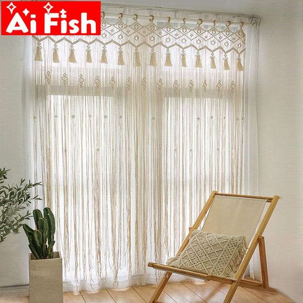 

curtain & drapes bohemian cotton linen rope hand-woven crochet bedroom curtains tassel partition corridor balcony door tapestry decoration #