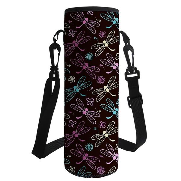 

water bottles bottle cover bag pouch with strap neoprene dragonfly print holder shoulder carrier insulated