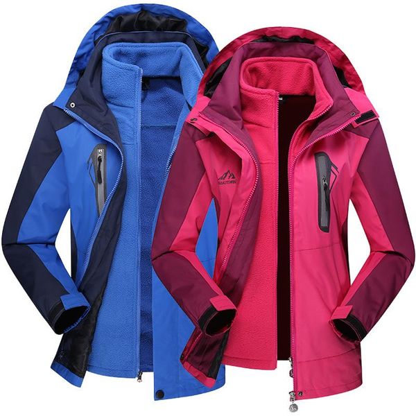 

gym clothing outdoor sports hiking camping climbing skiing jackets men women's winter inner fleece snow 3 in 1 waterproof male jacket, White;black
