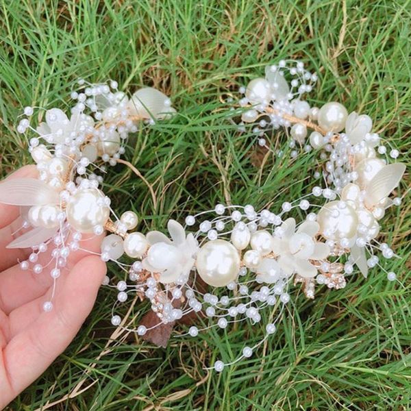 

hair clips & barrettes gold flower pearl headband tiara crown wedding bridal princess headbands jewelry crystal accessories bride headdress, Golden;silver