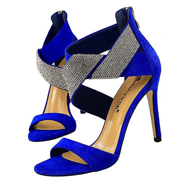

dress shoes 2021 women 10cm high heels platform sandals wedding bridal blue yellow fetish strappy stripper crystal summer prom sandles, Black